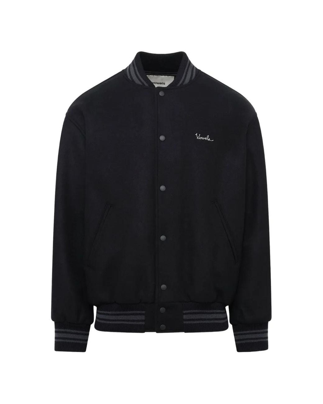 vowels Black Logo-Embroidered Wool Varsity Jacket for men