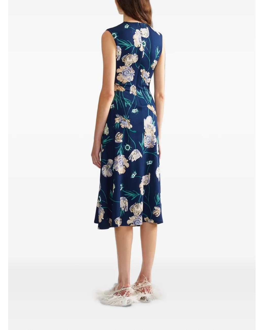 Erdem Blue Floral-Print Midi Dress