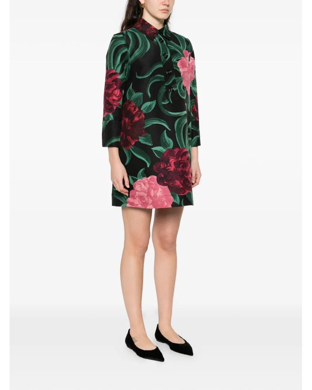 LaDoubleJ Black Floral-Pattern Mini Dress