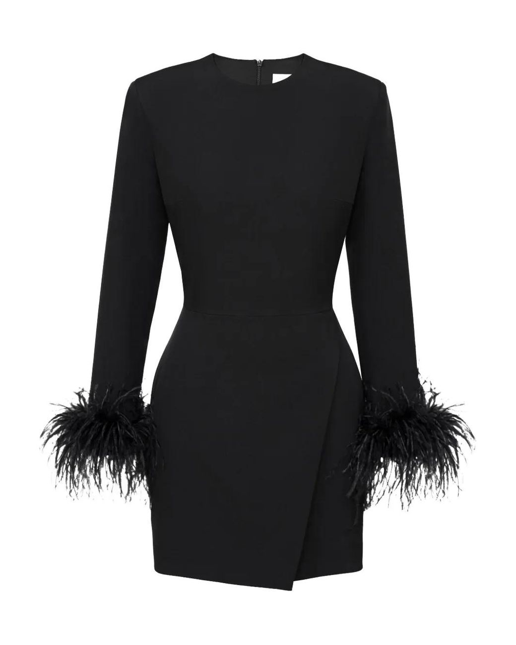 POST MERIDIEM Black Wrap Feather-Sleeve Mini Dress