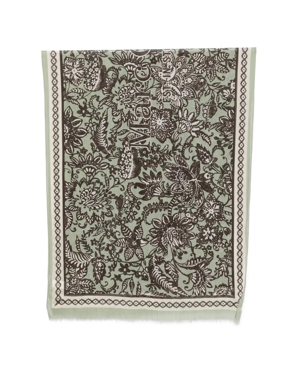 Marc O' Polo Gray Floral-Print Frayed-Edge Scarf