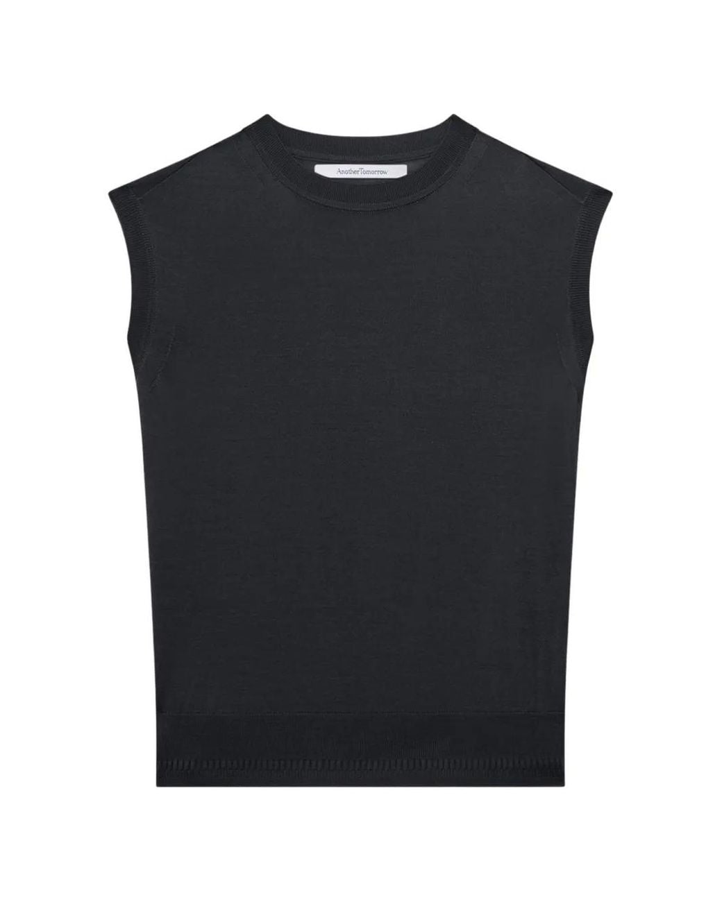 Another Tomorrow Black Wool Sleeveless Top