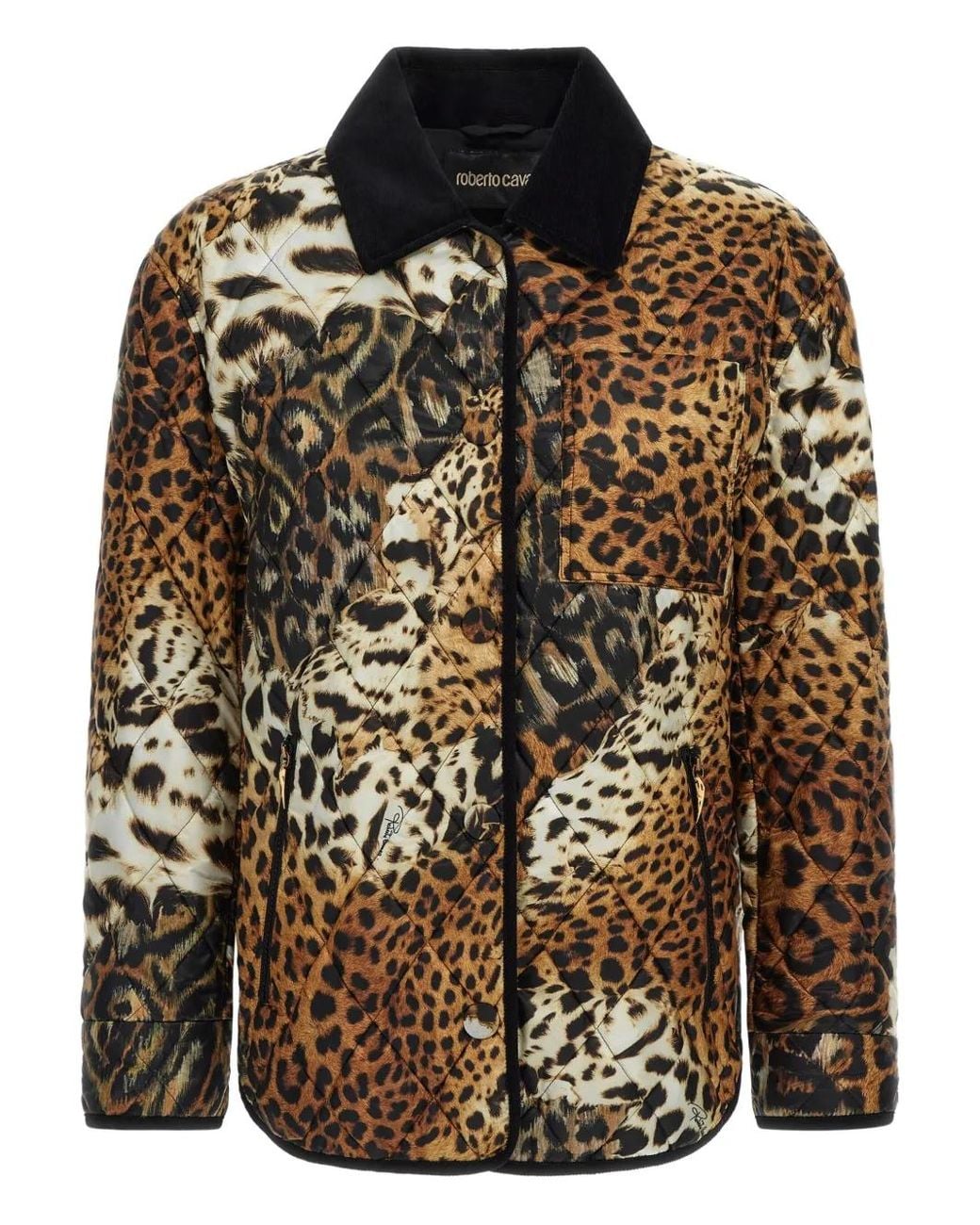 Roberto Cavalli Black Leopard-Print Jacket