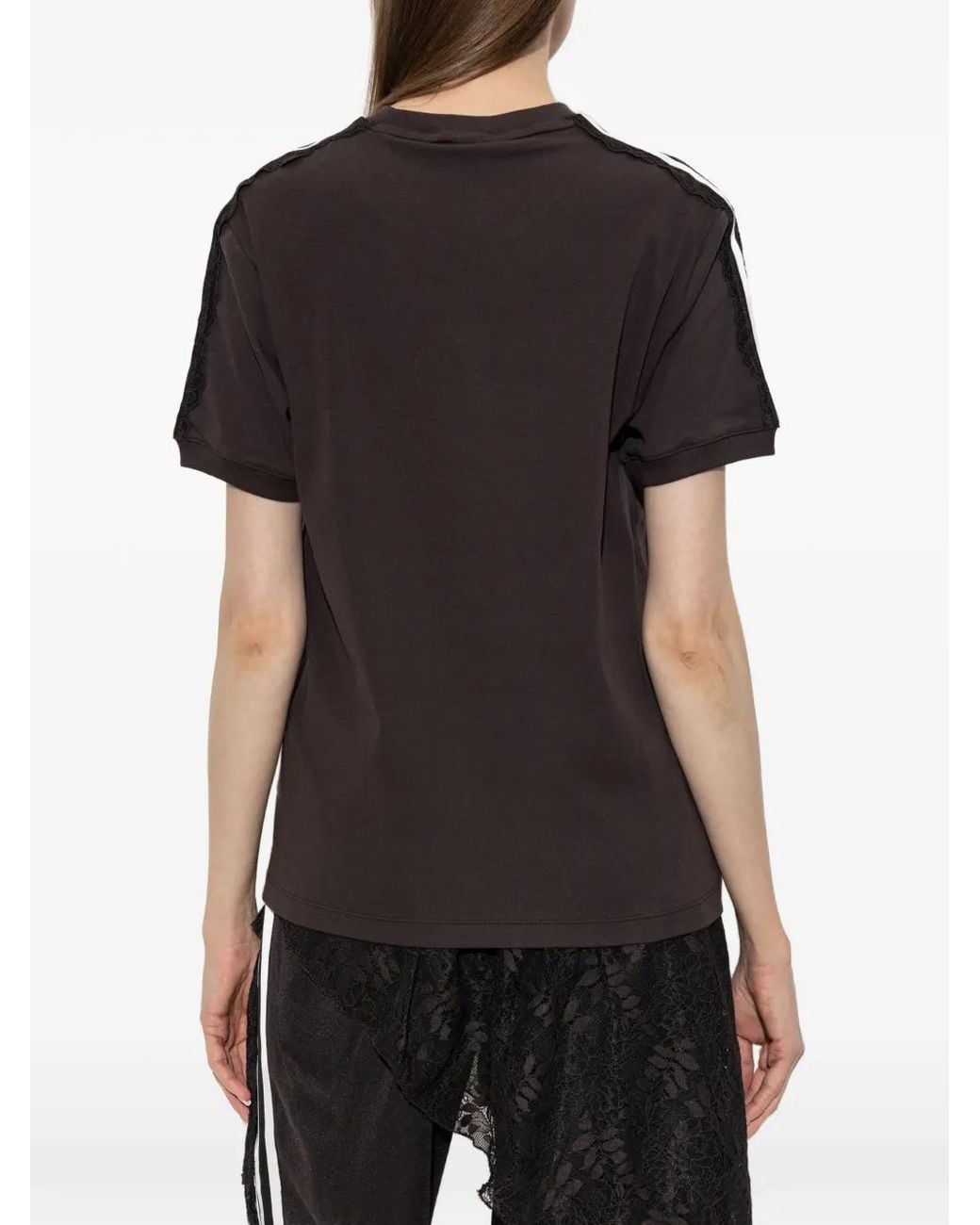 Adidas Black Lace-Trim Embroidered-Logo T-Shirt