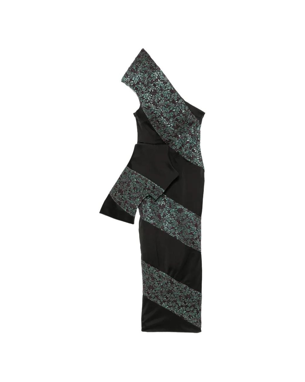 MITILIANE COUTURE Black One-Shoulder Lace-Panelled Maxi Dress
