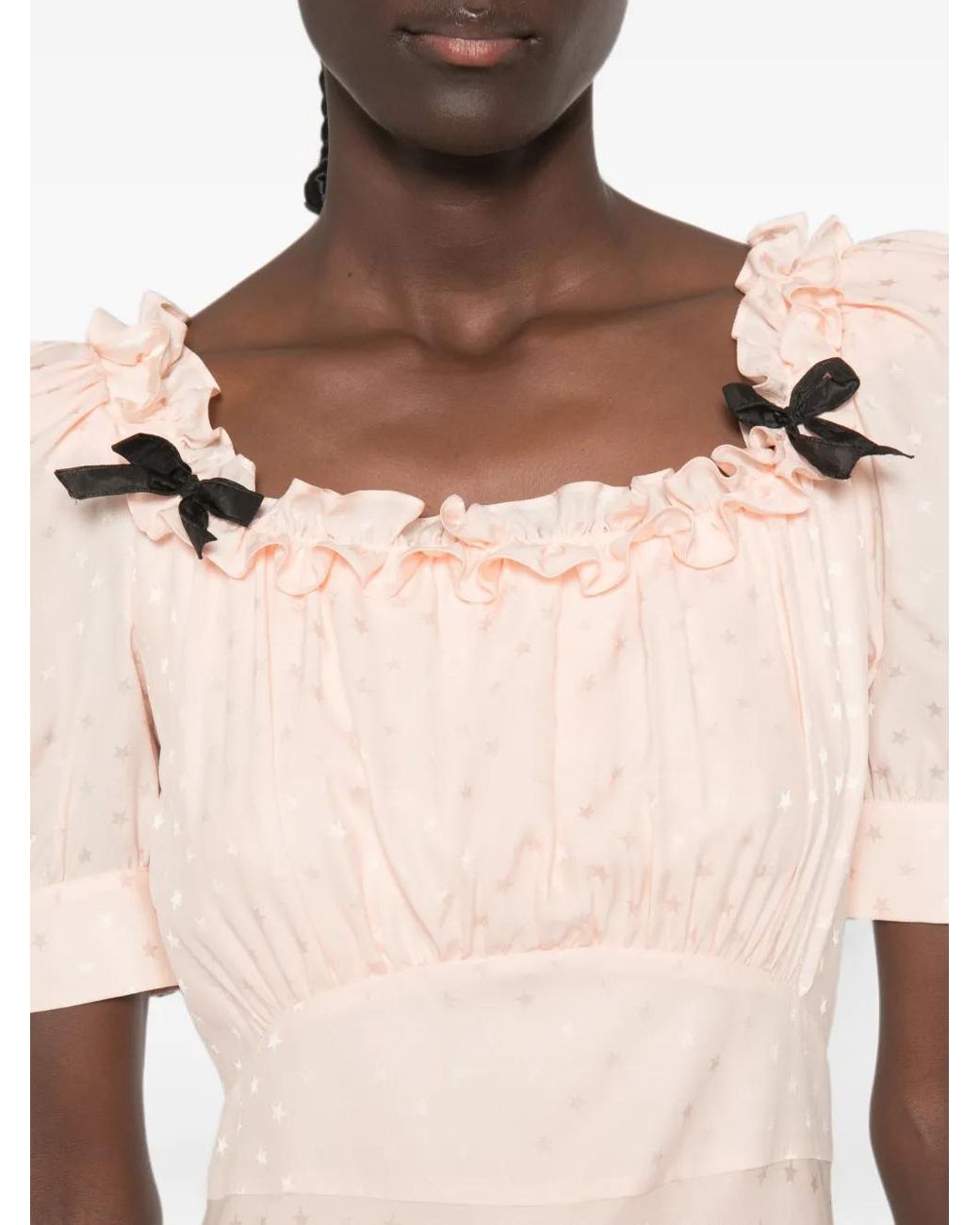 Alessandra Rich Pink Silk-Jacquard Midi Dress With Square Neckline