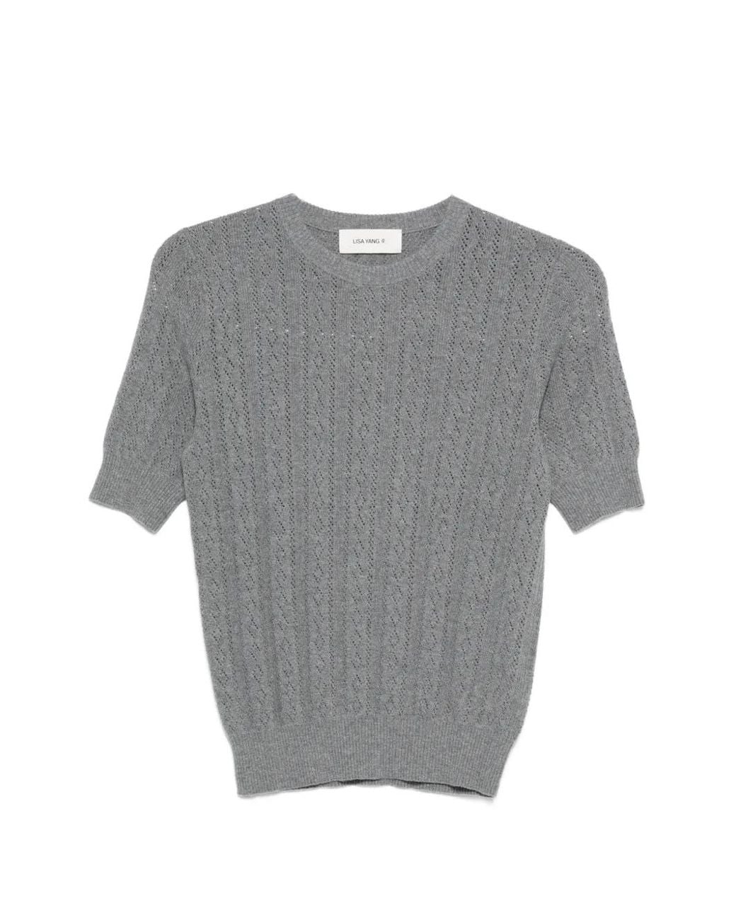 Lisa Yang Gray Nika Short-Sleeve Sweater