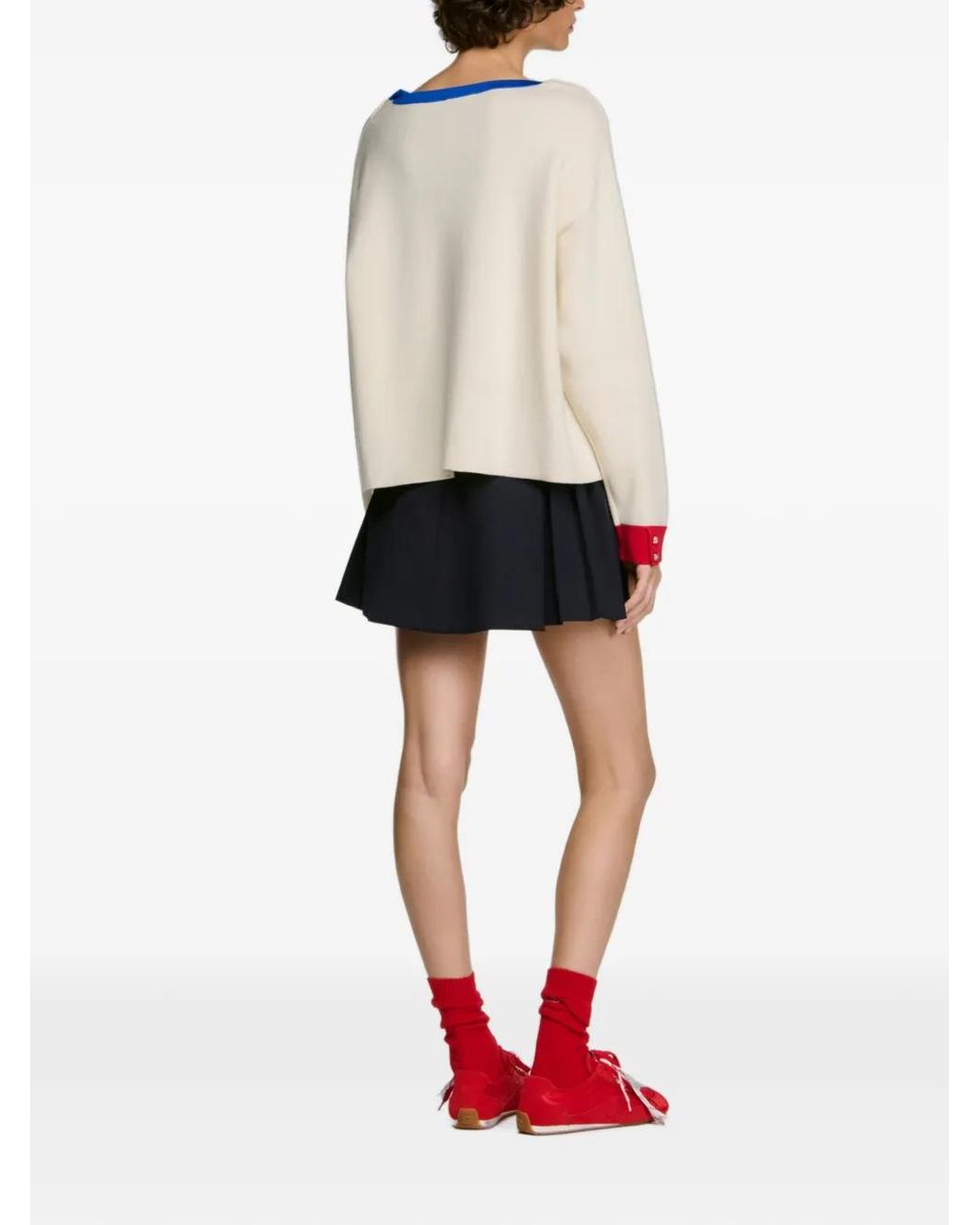 Sandro White Contrast Round-Neck Wool Sweater