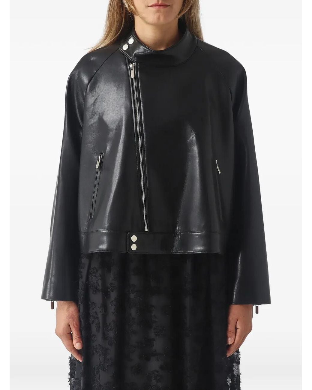 MEIMEIJ Black Asymmetric-Zip Cropped Jacket