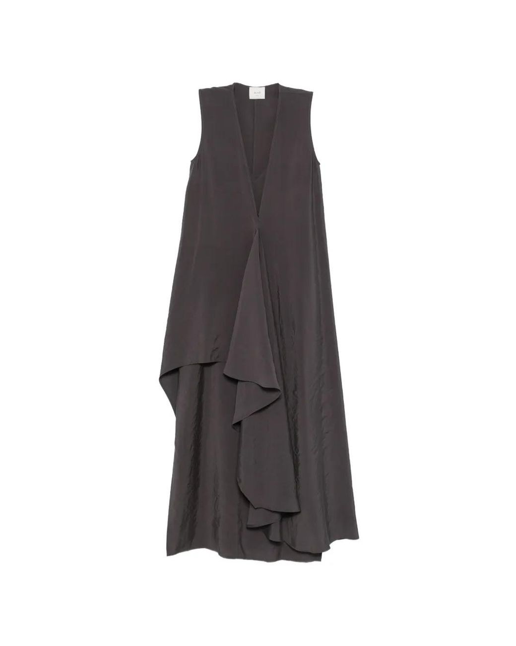 Alysi Gray V-Neck Ruffle Maxi Dress