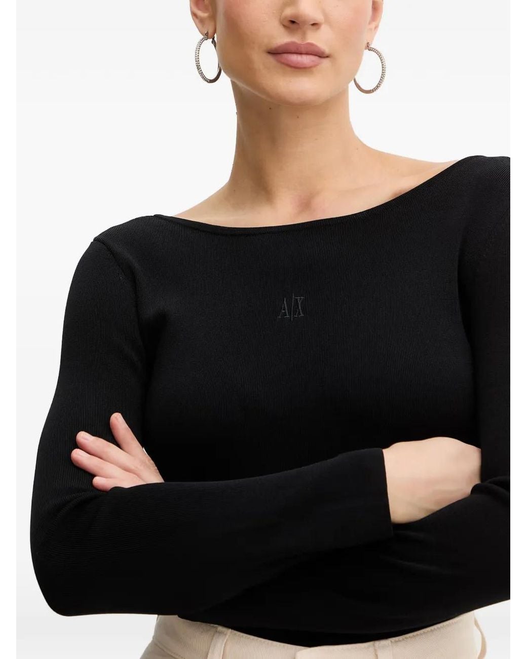 ARMANI EXCHANGE Black Ribbed Long-Sleeve Sweater