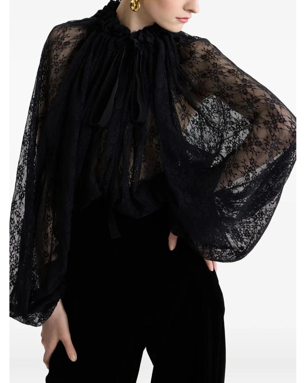 Patou Black Lace Drawstring Top