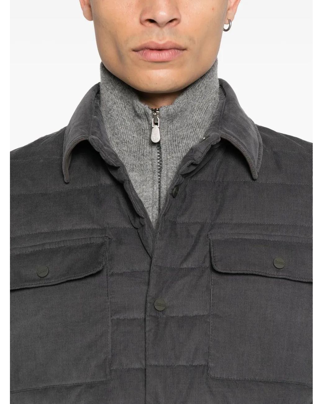 Herno Gray Shirt-Style Down Jacket