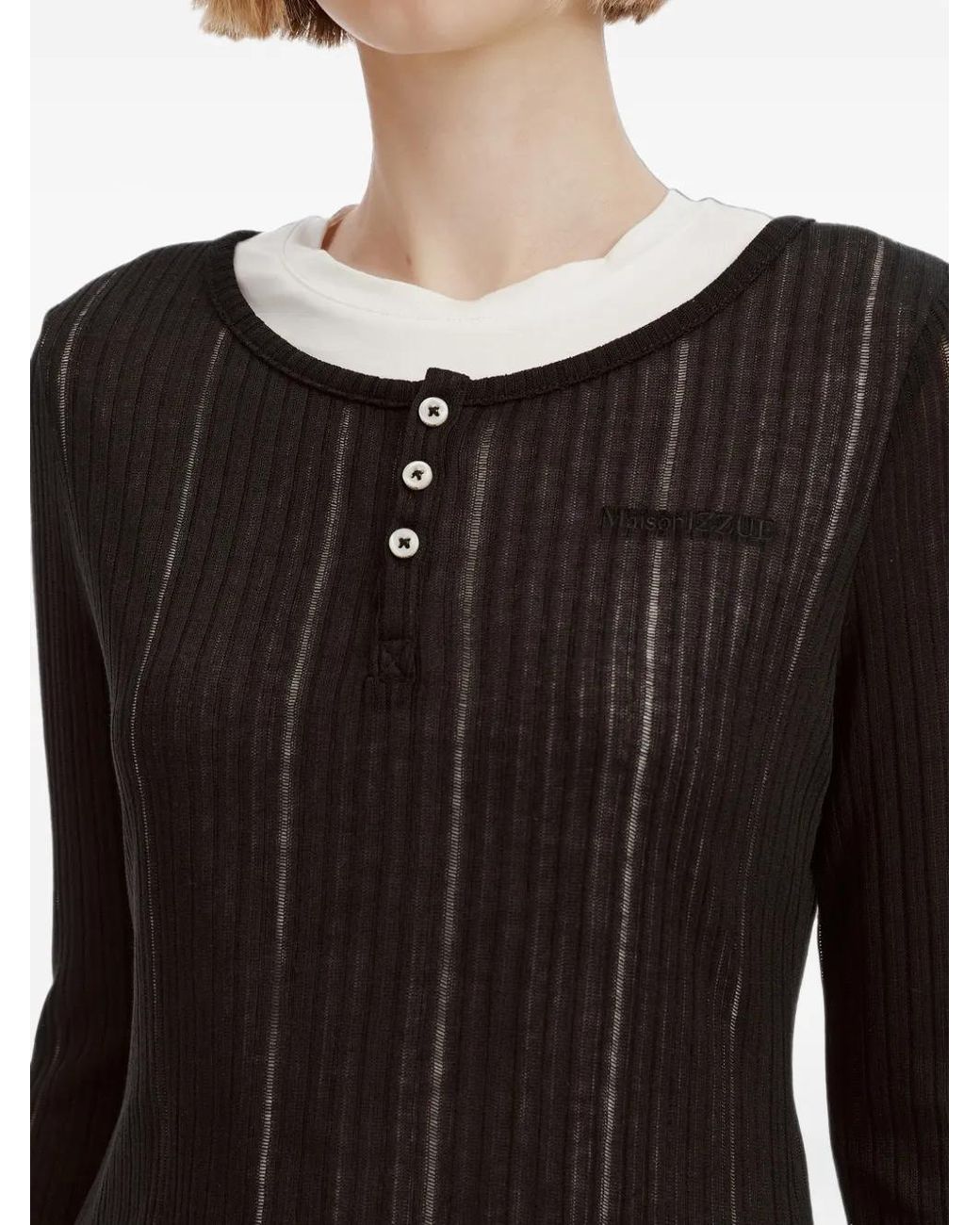 Izzue Black Ribbed-Knit Layered-Effect Top