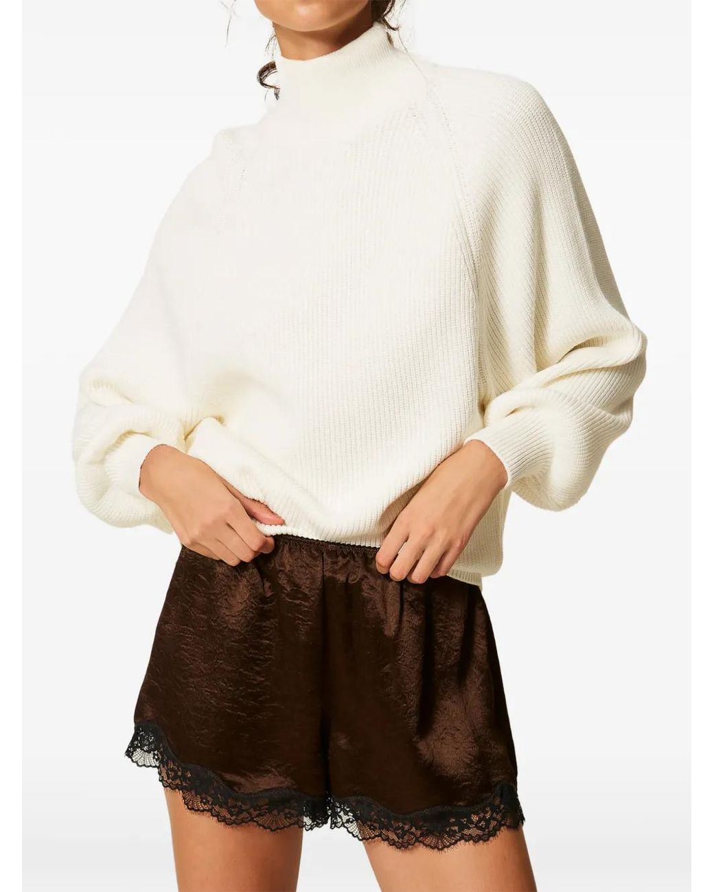 Twinset White Pull Oversize À Col Roulé