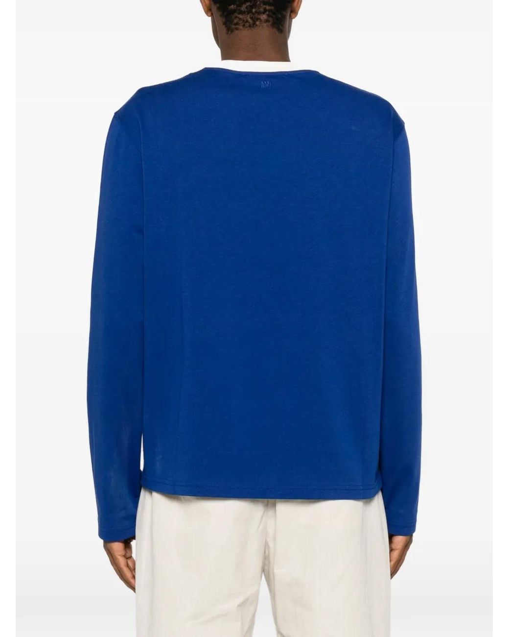 AMI Blue Slogan-Print Long-Sleeve T-Shirt for men