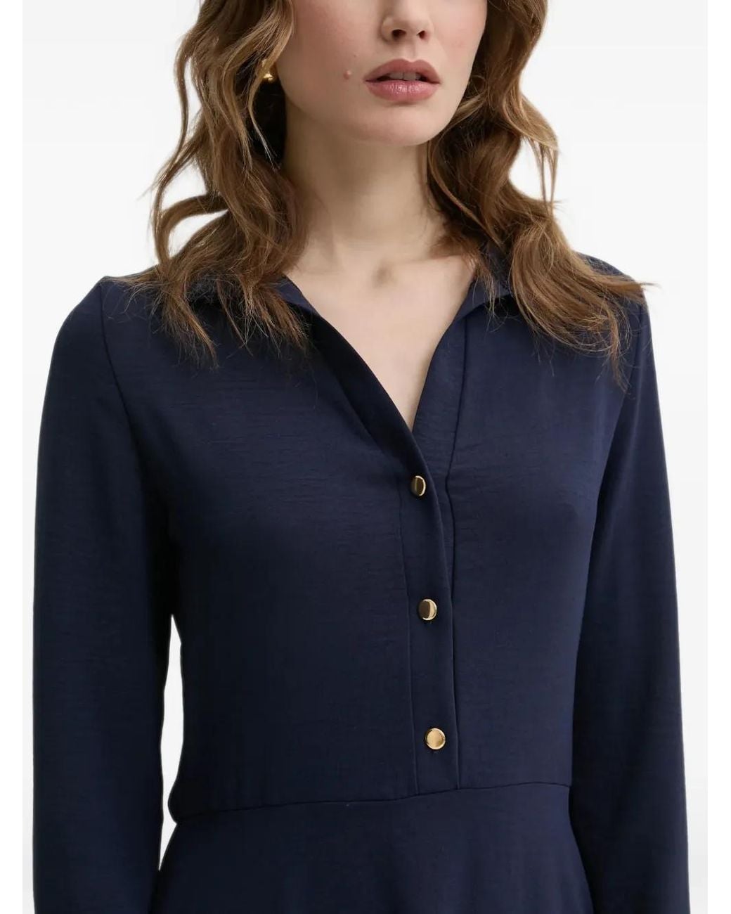 Morgan Blue Robe Mi-Longue À Manches Longues Boutonnée