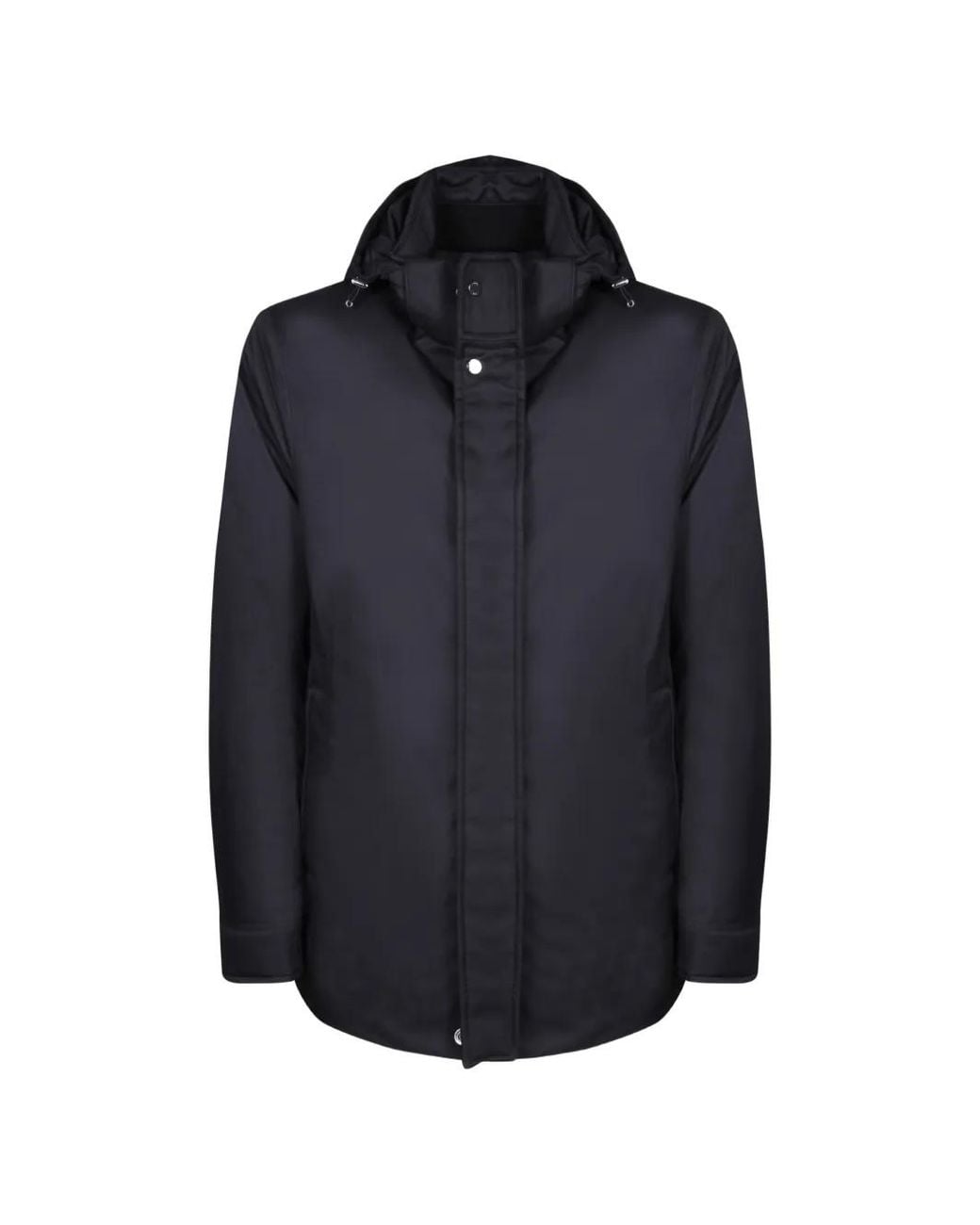 Moorer Blue Hooded Concealed-Fastening Jacket for men
