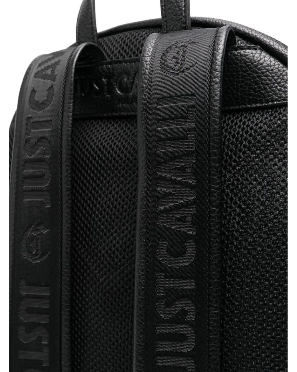 Just Cavalli Black Logo-Plaque Backpack for men