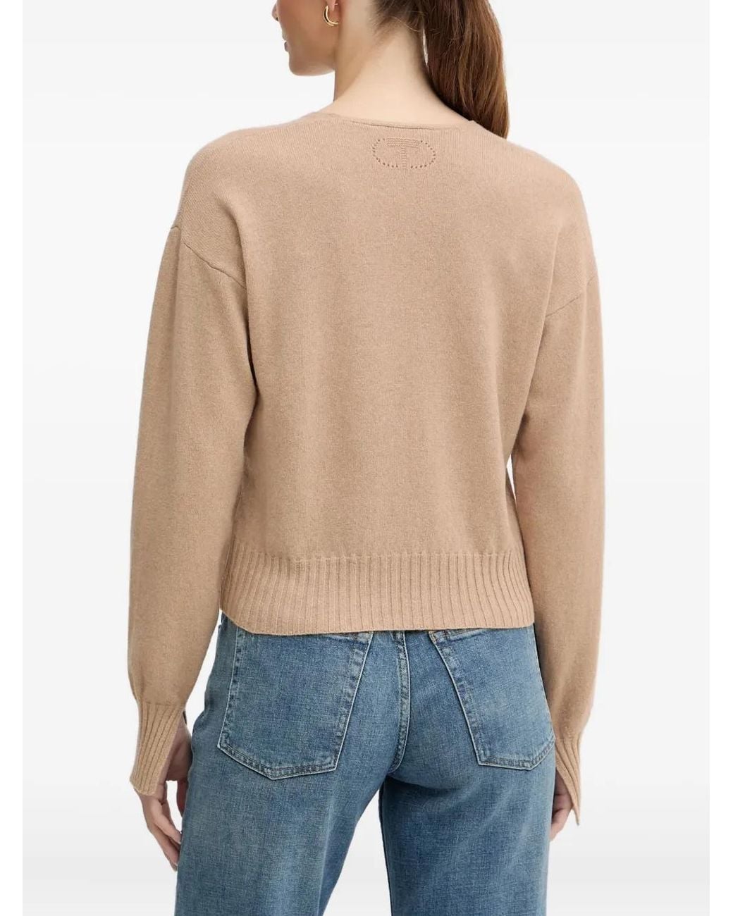Twinset Blue U-Neck Ribbed Sweater