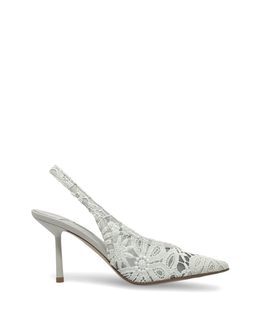 Le Silla White Floral-Lace Slingback Pumps