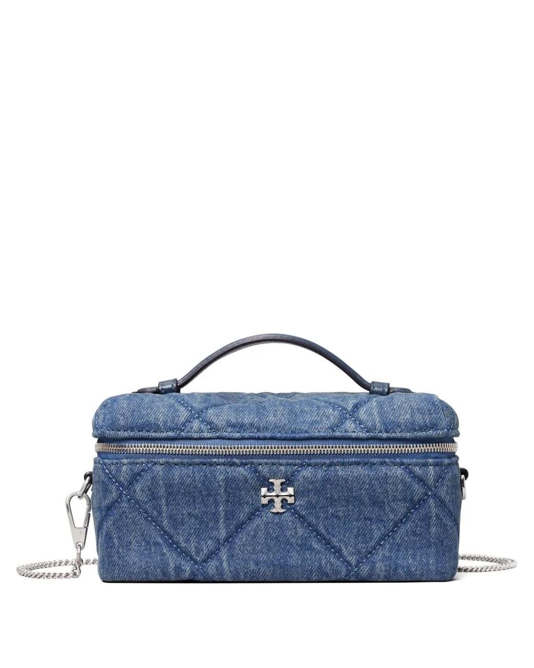 Tory Burch Blue Kira Diamond Quilt Denim Vanity Case
