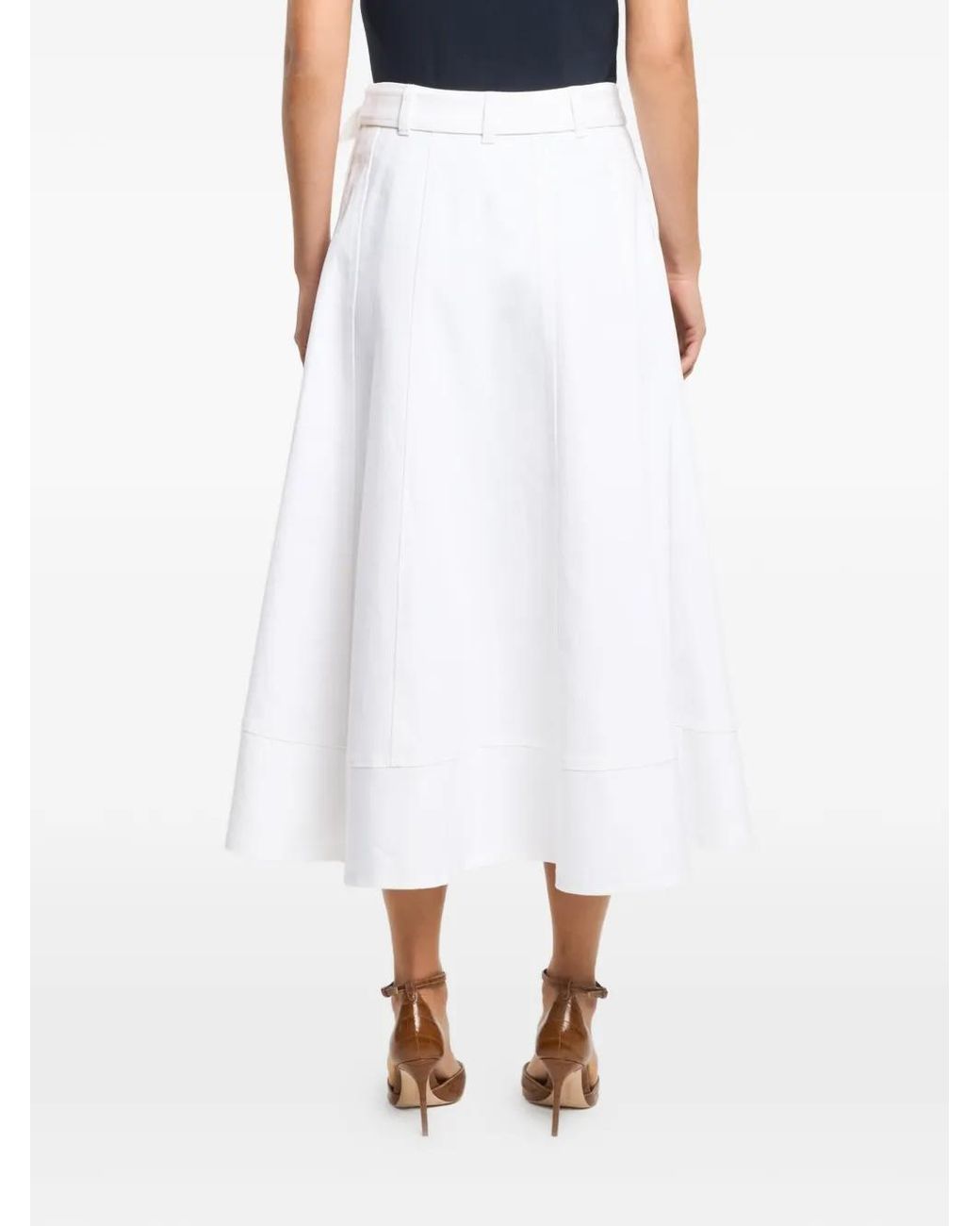 Cinq À Sept White Zelda Jean Belted Asymmetric Midi Skirt