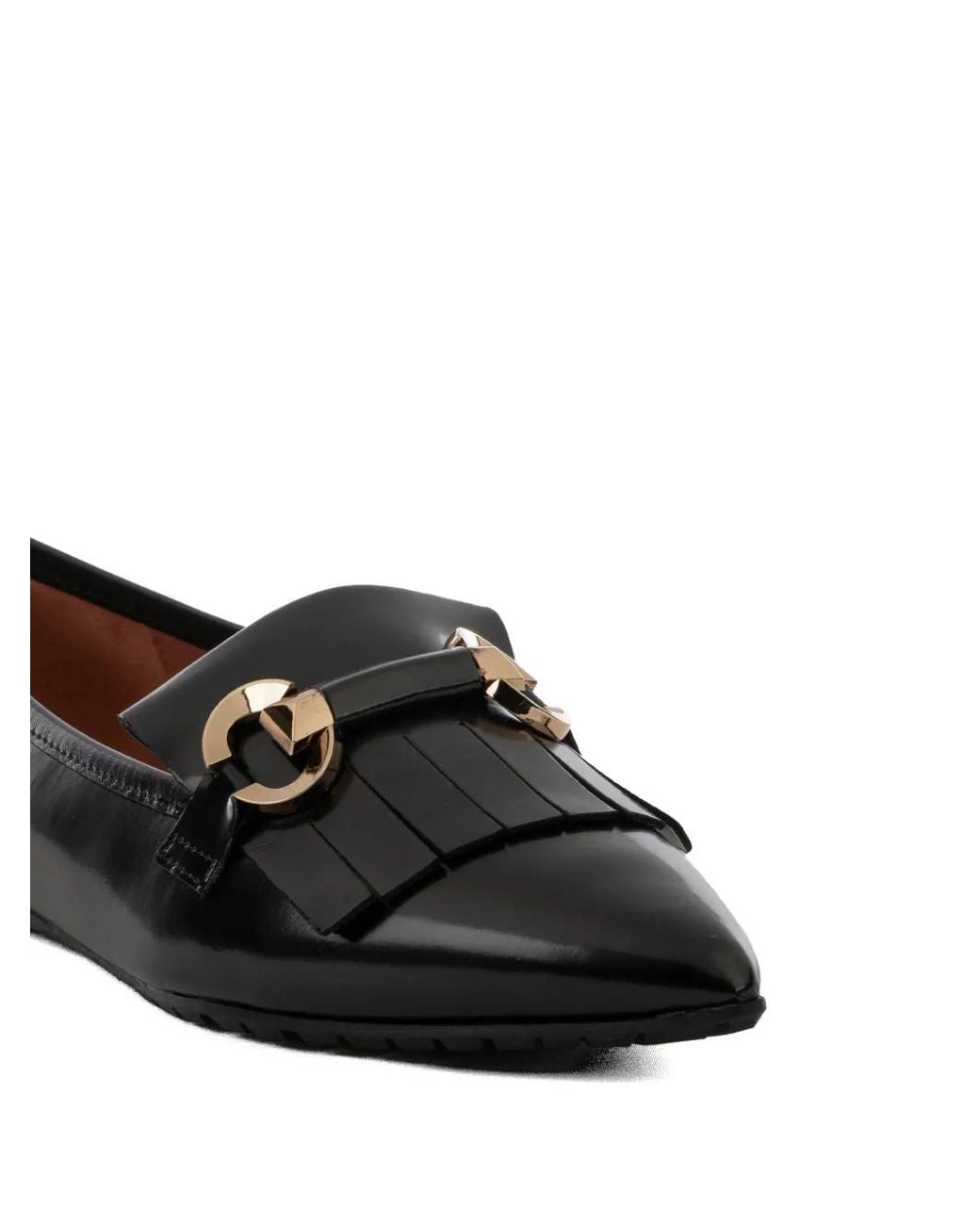 Status White Fringe-Clamp Leather Ballet Flats