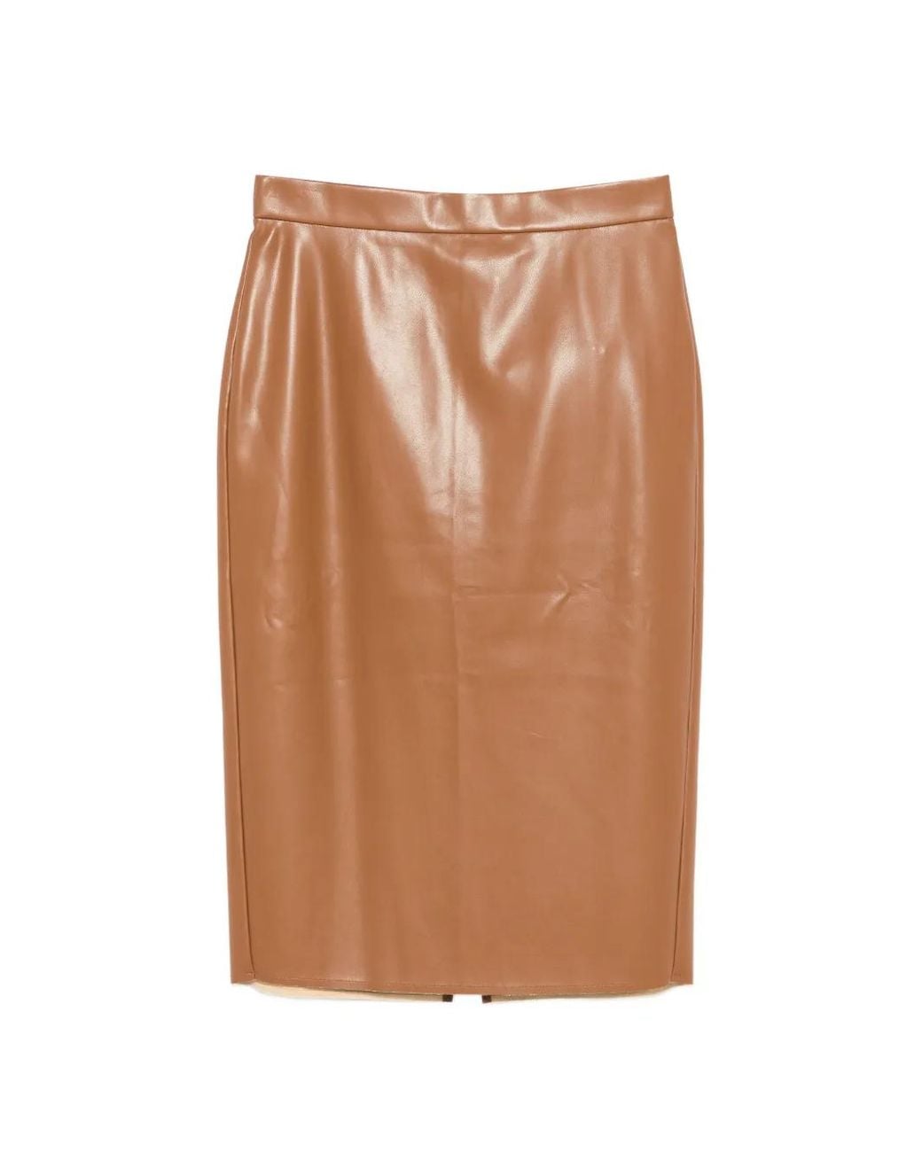 Marina Rinaldi Brown Falasco Faux-Leather Midi Pencil Skirt