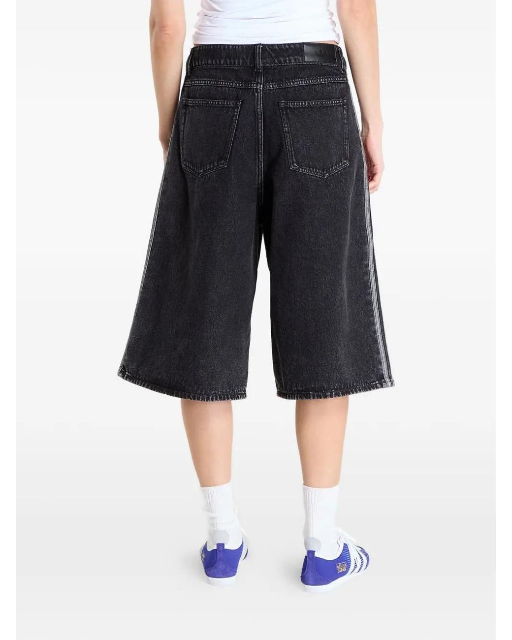 Adidas Black Firebird Side-Stripe Denim Shorts