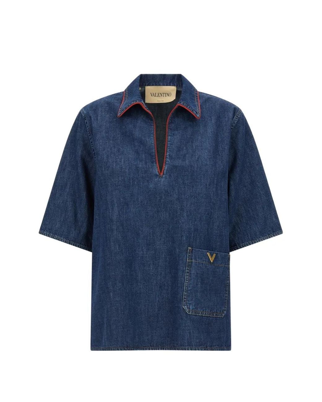 Valentino Garavani Blue Vlogo Signature Denim Blouse