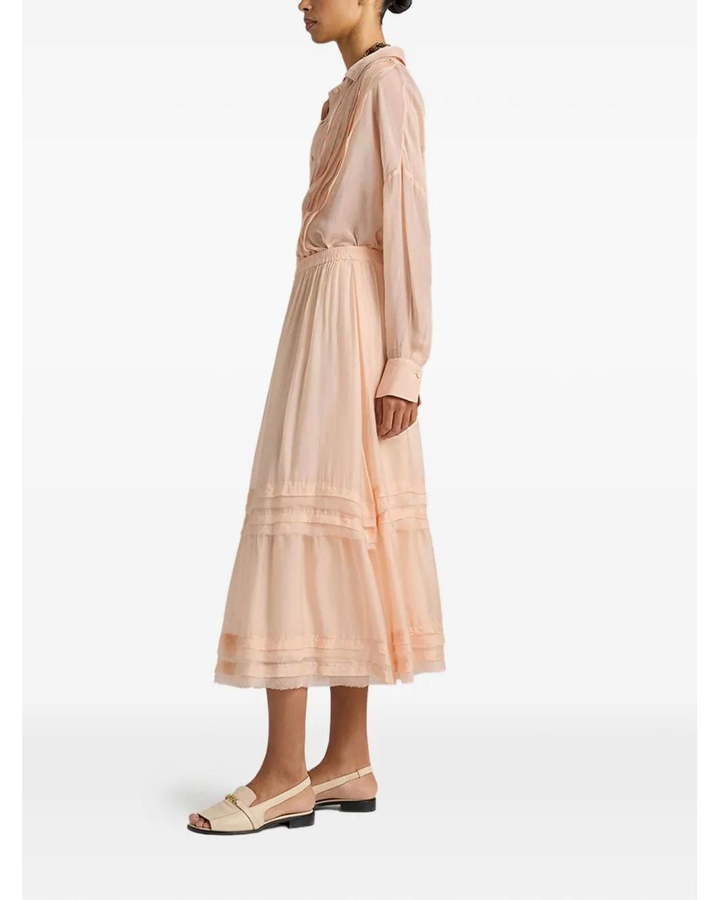 Momoní Pink Elasticated Ruffled Midi Skirt