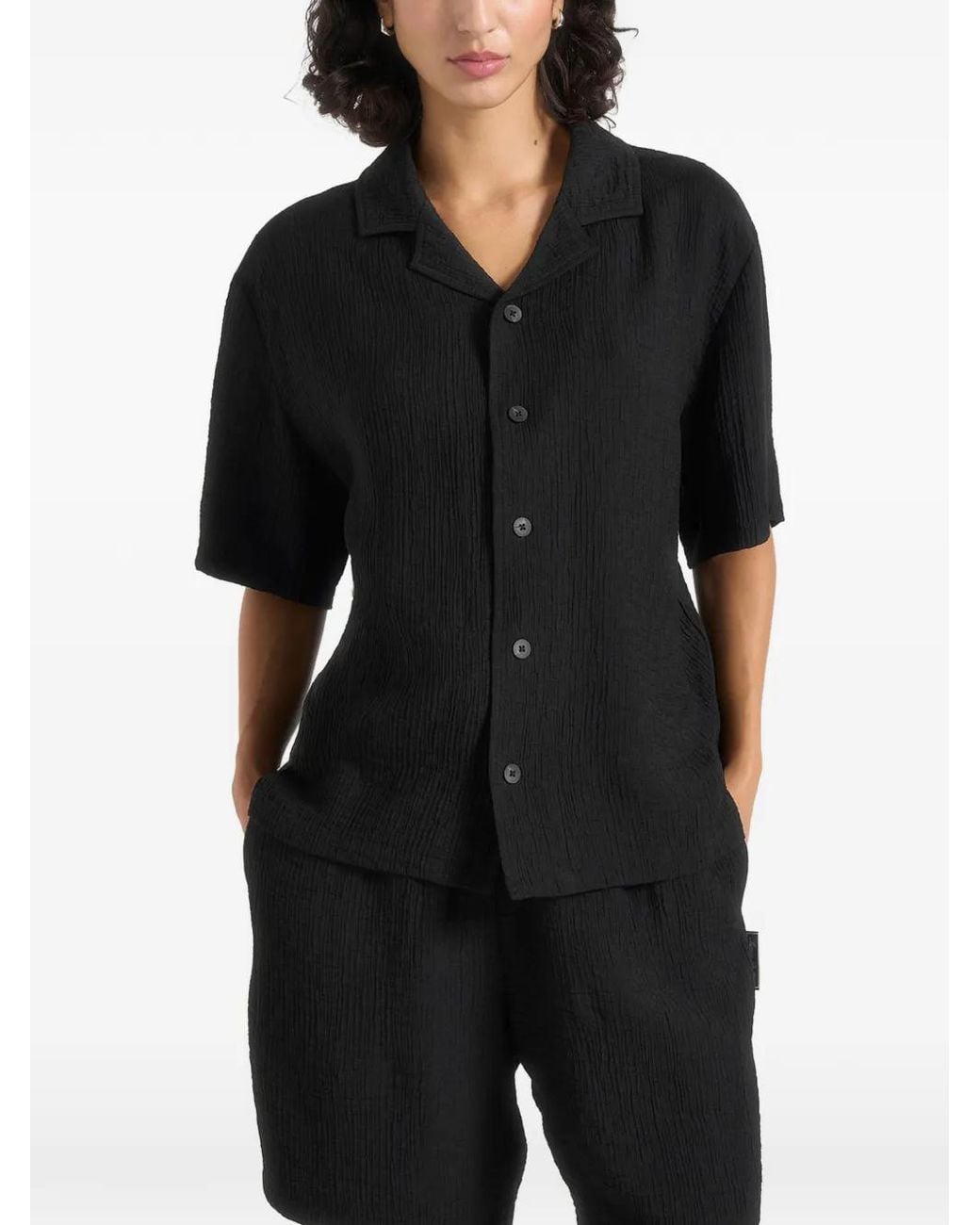 Manière De Voir Black Harley Textured Revere Shirt