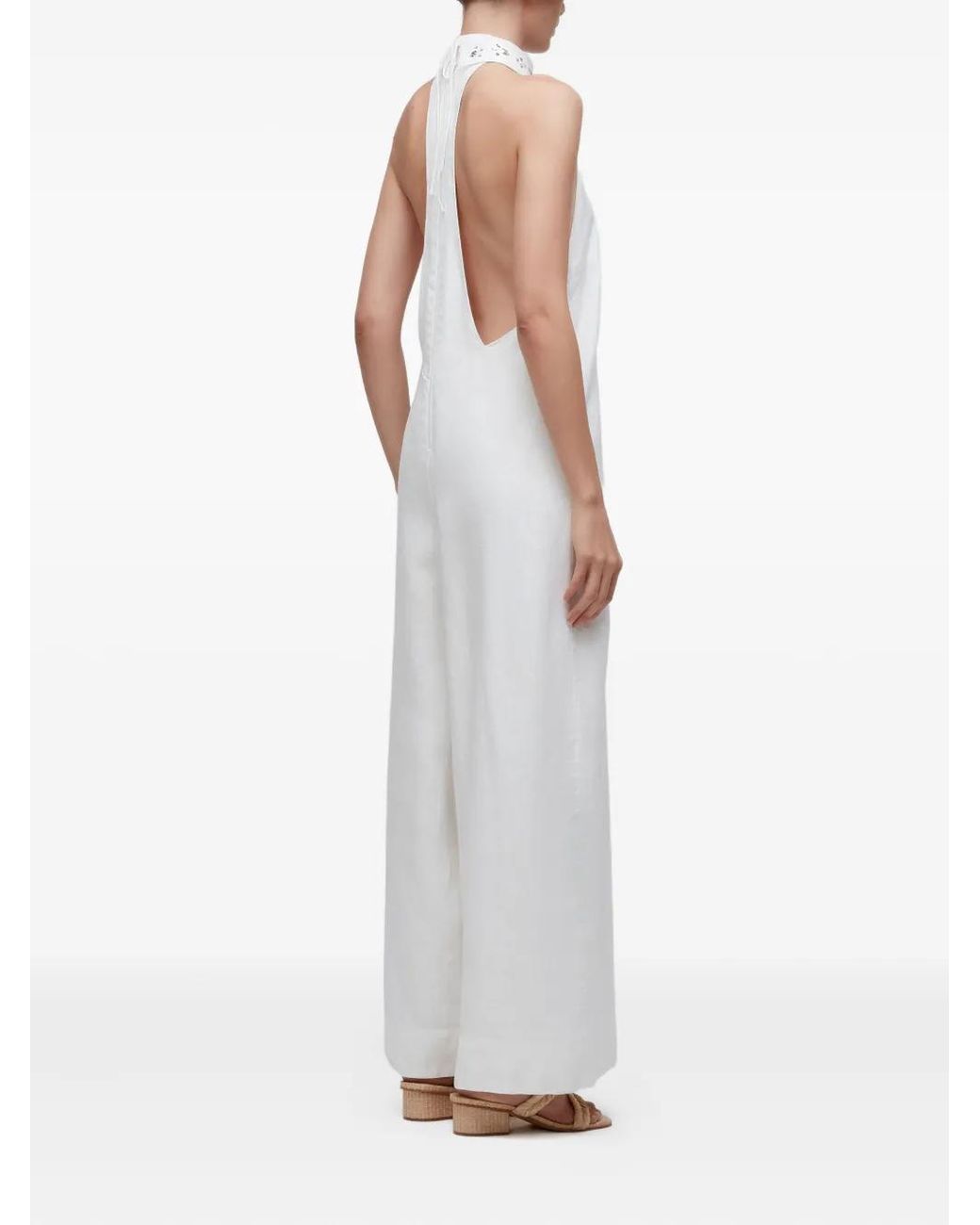Osklen White Crystal-Embellished Halter Jumpsuit