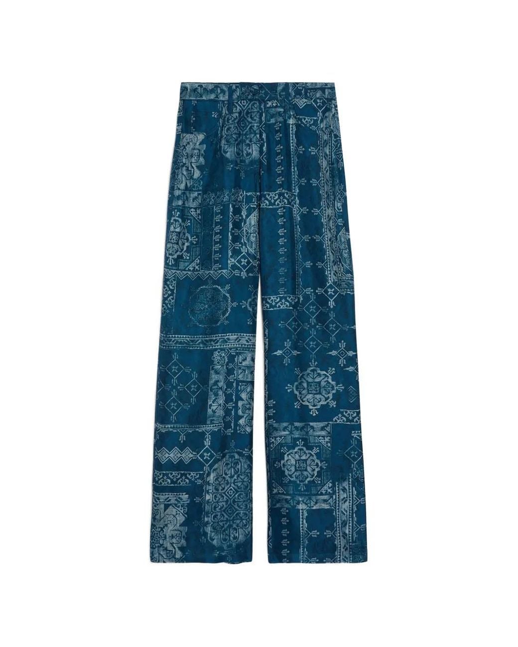 Momoní Blue Printed Straight Trousers