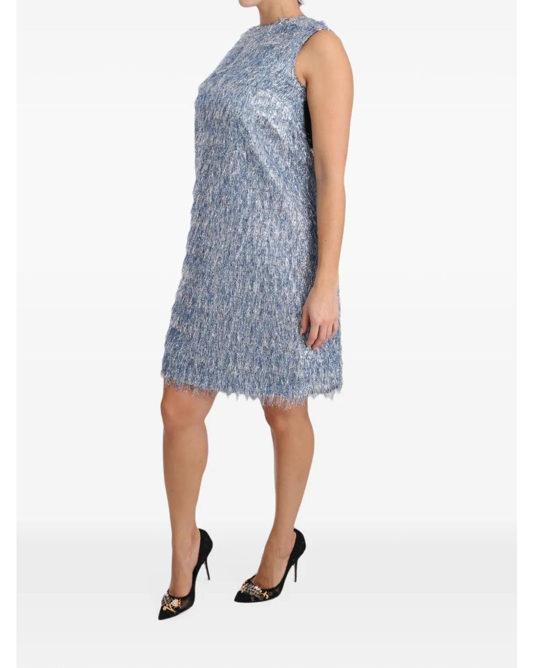 Dolce & Gabbana Blue Fringe-Detail A-Line Mini Dress