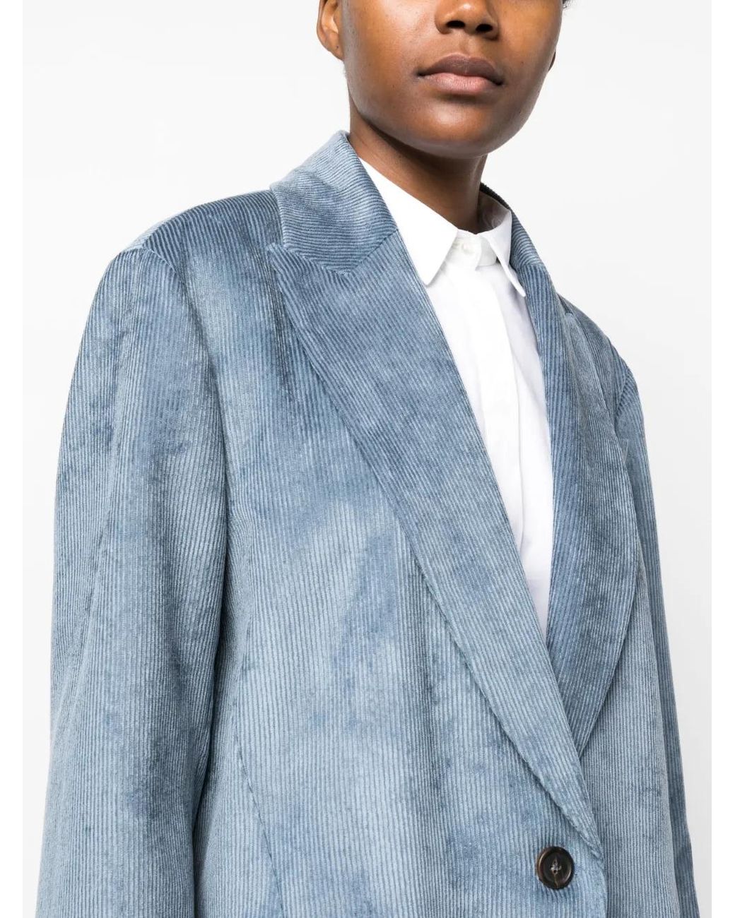 Brunello Cucinelli Blue Single-Breasted Tailored Blazer