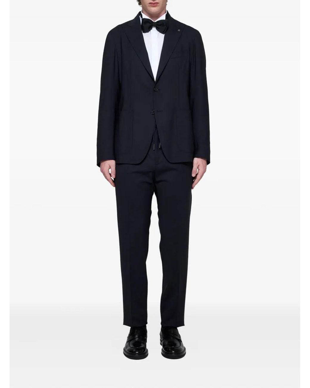 Tagliatore Blue Peak-Lapels Drawstring Suit for men