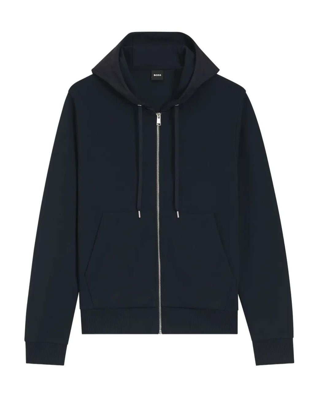 Boss Blue Zip-Up Hoodie With Monogram Hood for men