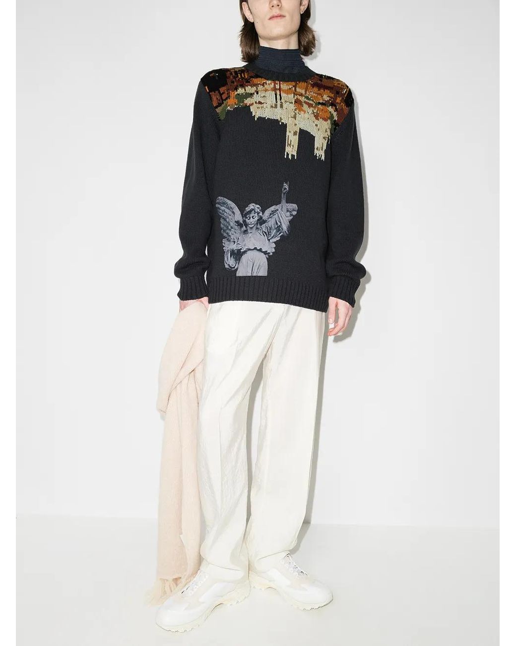 Undercover Gray Sculpture-Print Intarsia Jumper for men