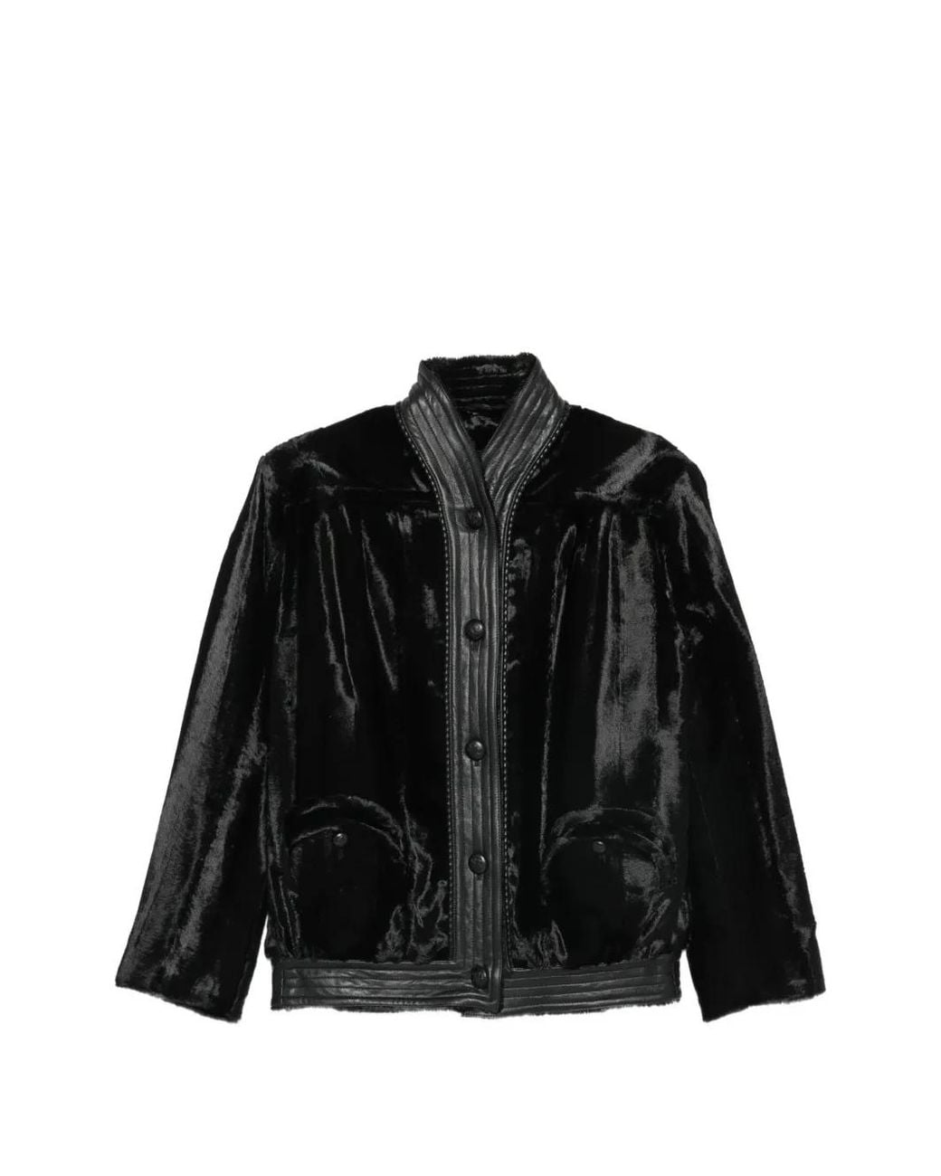 Blazé Milano Black Faux-Fur Leather-Trim Jacket