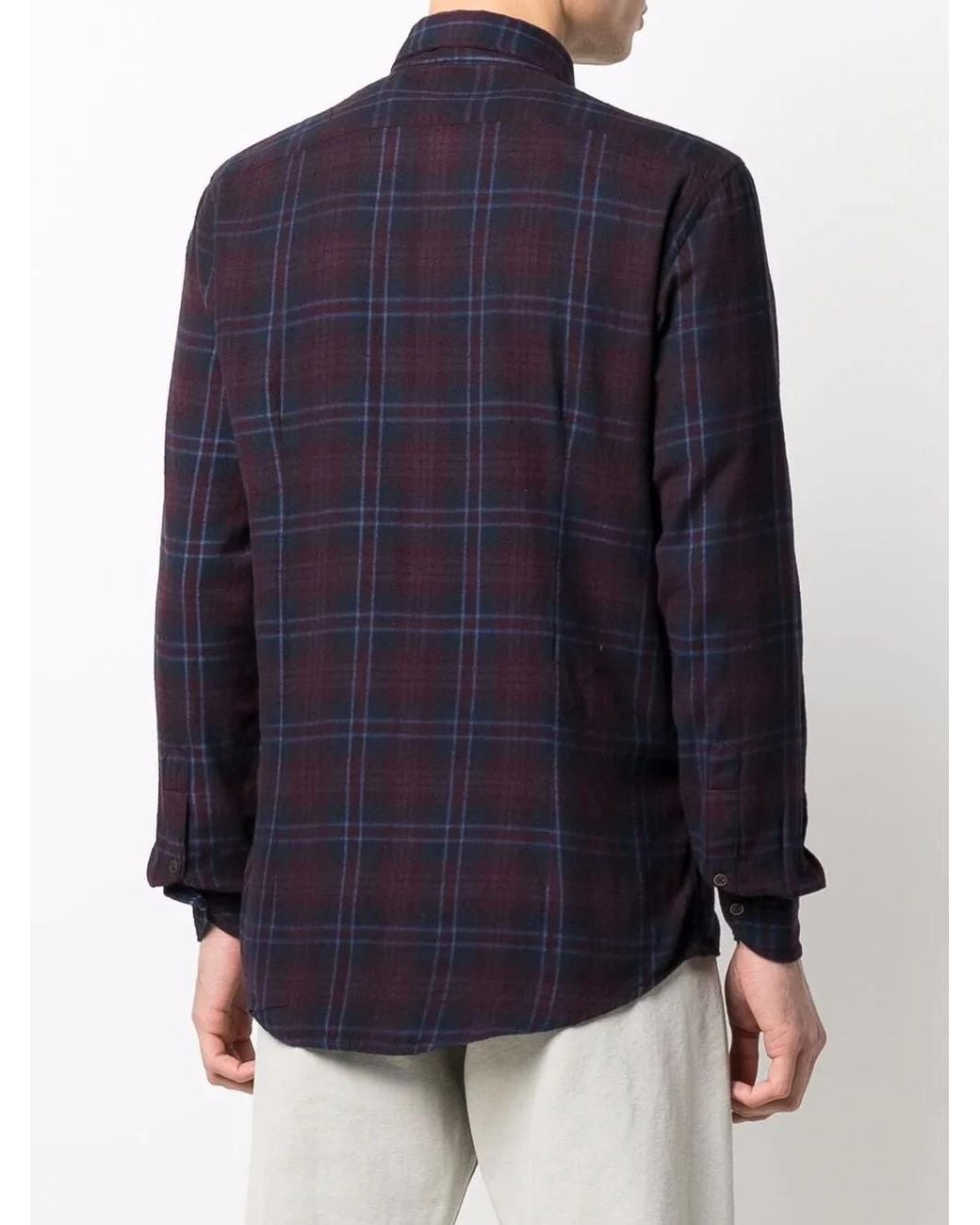 Deperlu Blue Tartan-Print Cotton Shirt for men