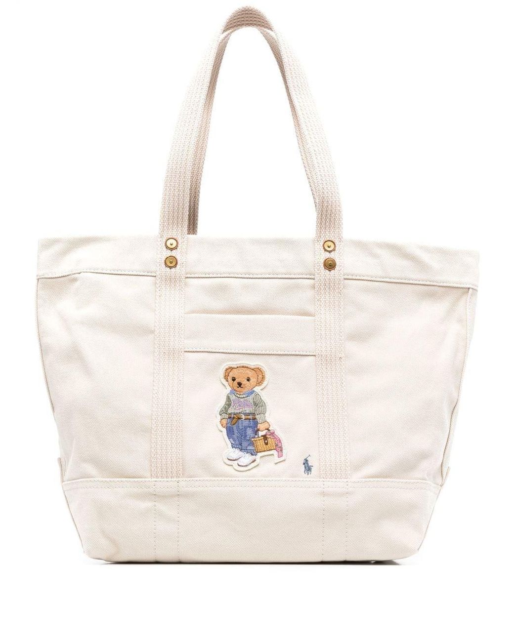 Polo Ralph Lauren Bear-print Canvas Tote Bag in Natural | Lyst