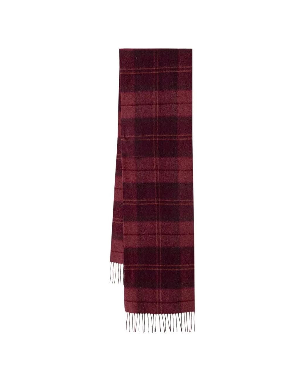 Barbour Red Mineral Tartan-Check Fringed Scarf