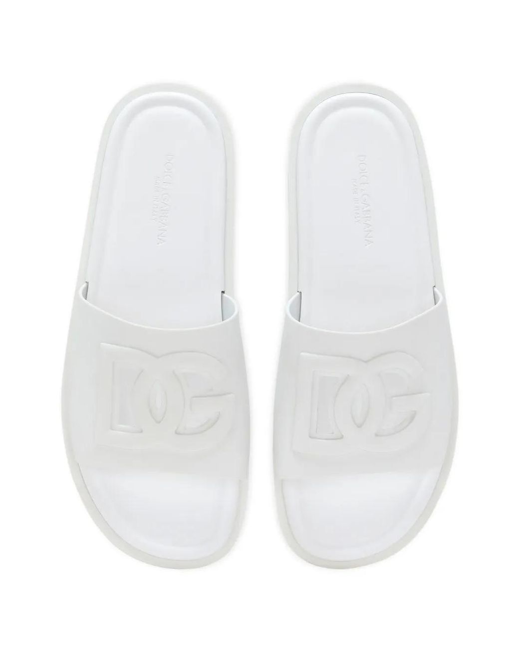 Dolce & Gabbana White Open-Toe Slippers With Embossed Logo for men