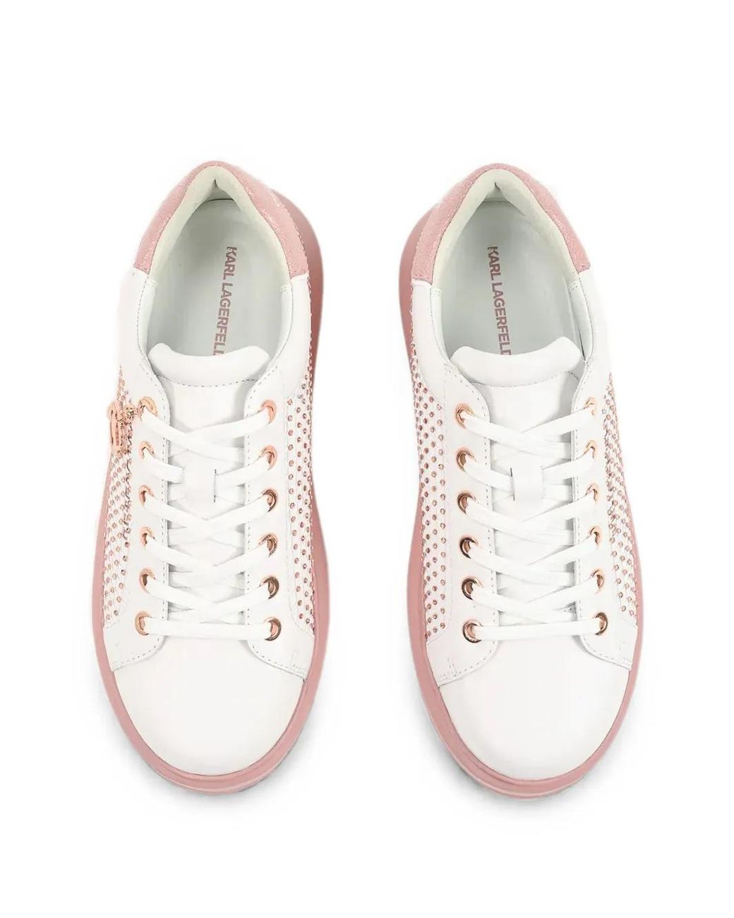 Karl Lagerfeld Pink Crystal-Embellished Leather Sneakers