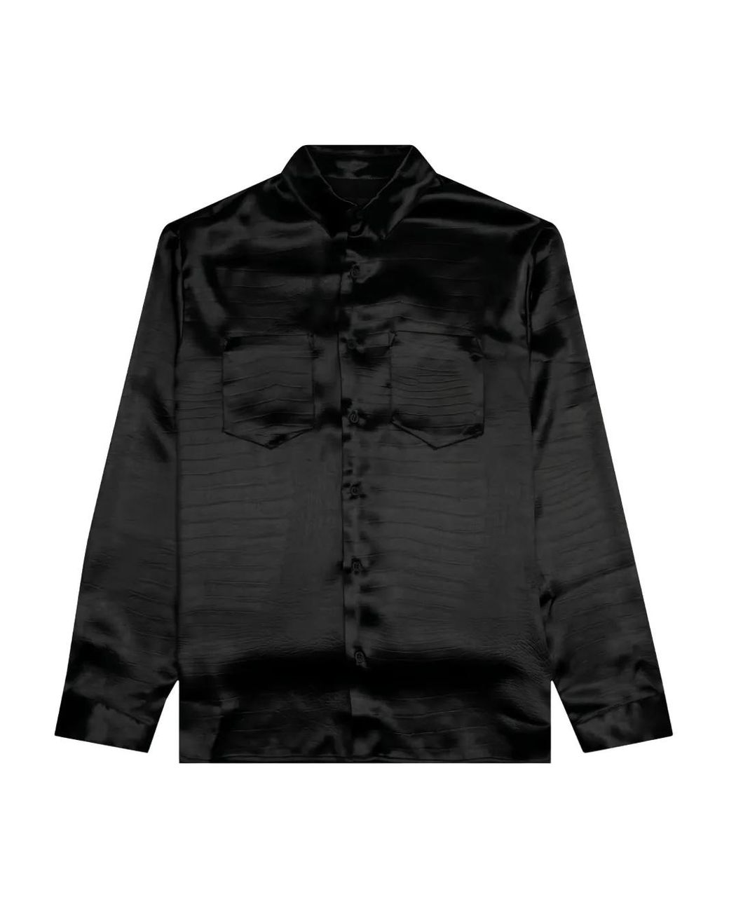 RTA Black Malcom Crocodile-Effect Satin Shirt for men