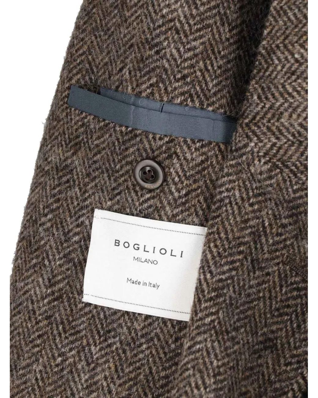 Boglioli Brown Herringbone-Pattern Wool Blazer for men