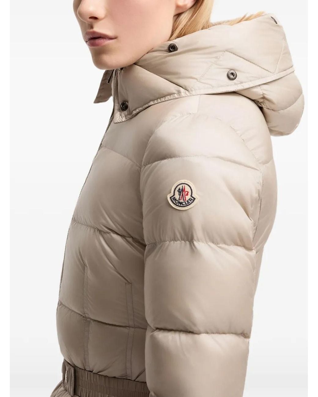 Moncler Gray Boedic Hooded Shearling-Trimmed Long Down Jacket