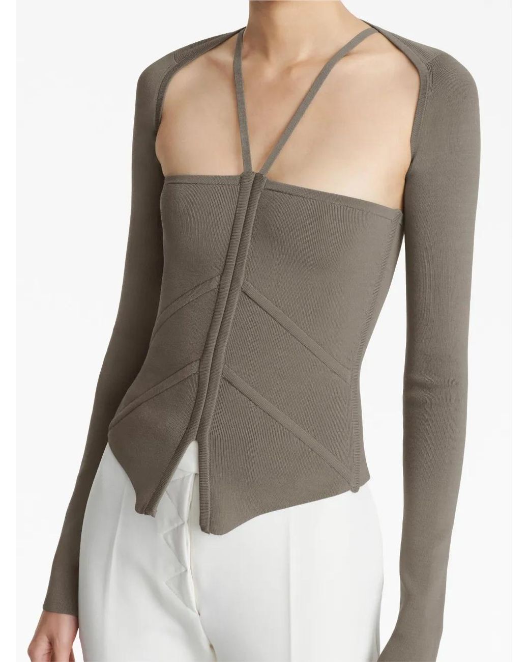 Dion Lee Gray Square-Neck Corset-Style Top
